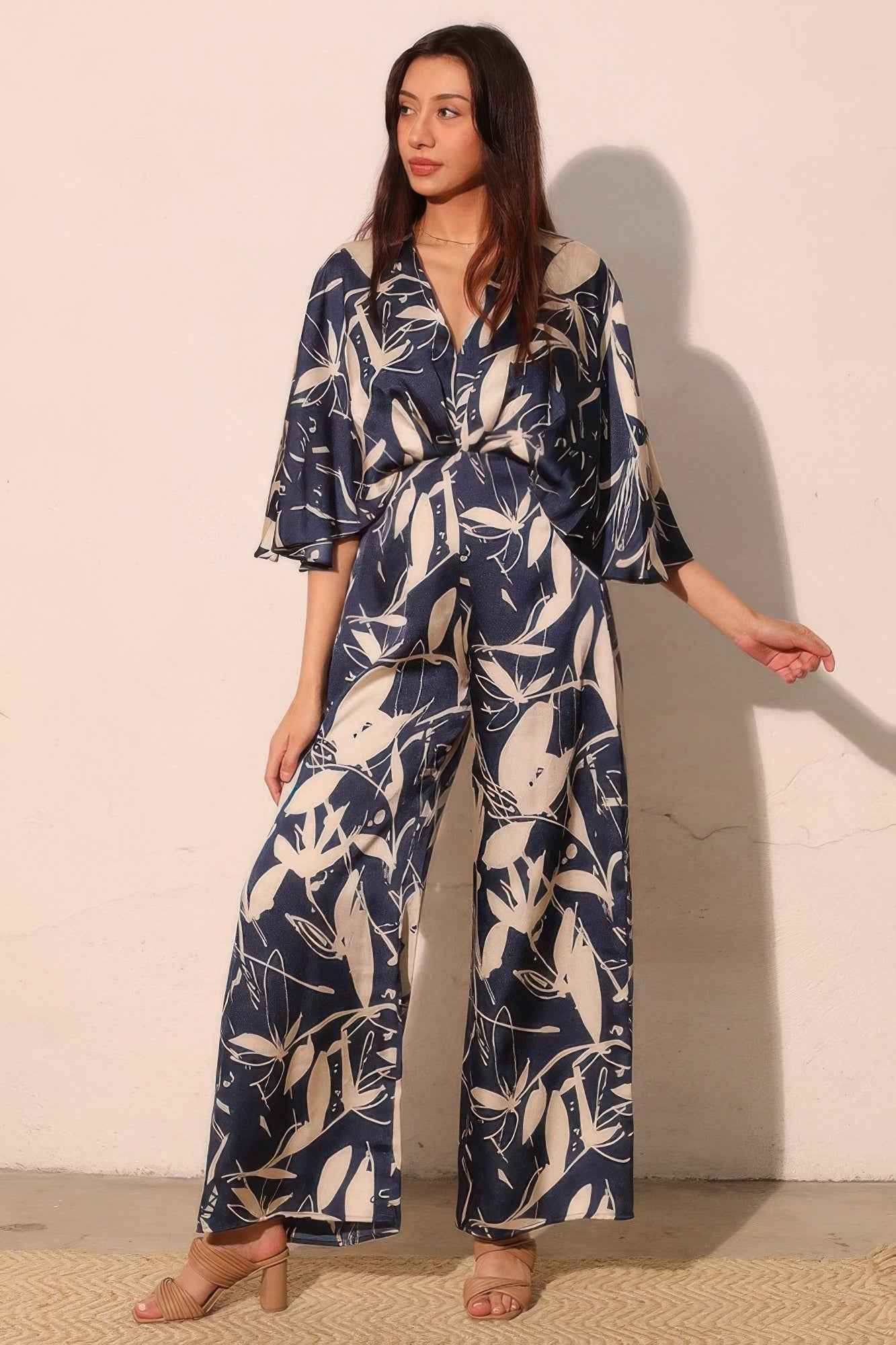 Satin Cape Jumpsuit - Dreaming Lily Print