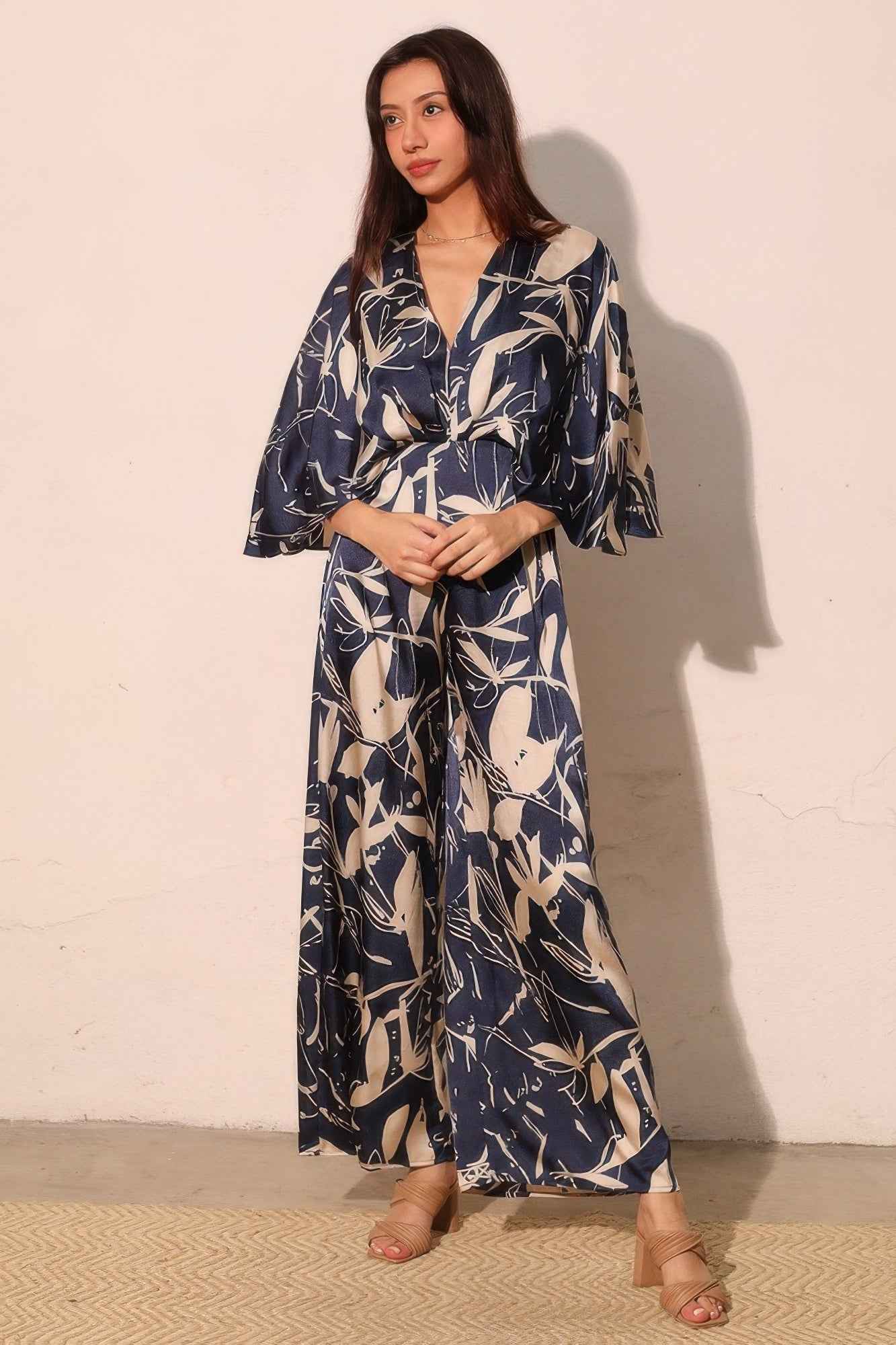 Satin Cape Jumpsuit - Dreaming Lily Print