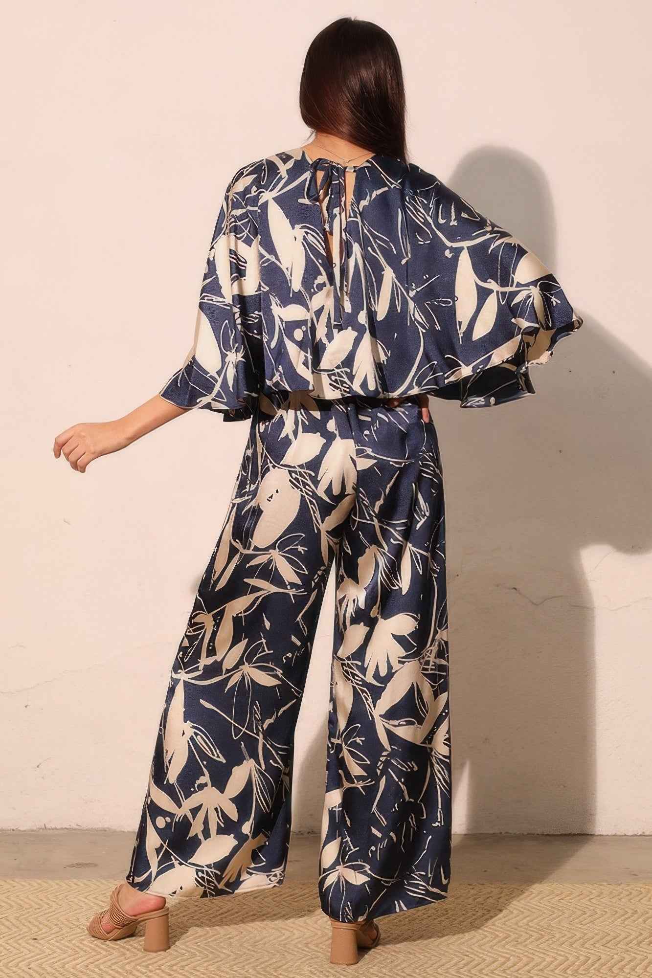 Satin Cape Jumpsuit - Dreaming Lily Print