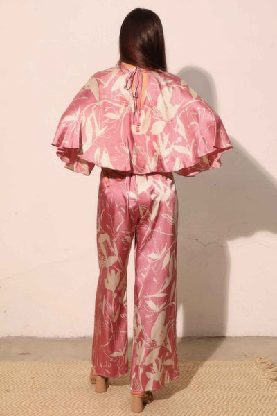 Satin Cape Jumpsuit - Dreaming Lily Print