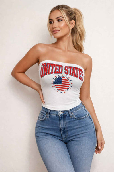 Patriotic Usa Graphic Strapless Stretch Tube Top