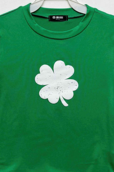 Four Leaf Clover Graphic Print Cotton Top