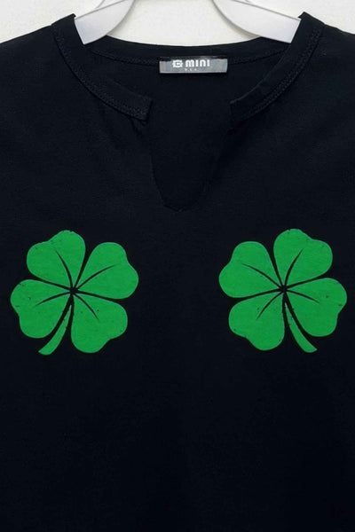 Graphic Short Sleeve Notched Neck Top