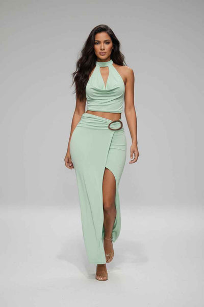 Halter Cowl Neck Scarf Top Oval Ring Skirt Set