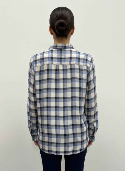 Plaid Button Down Blouse - Roll Tab Sleeve Collared