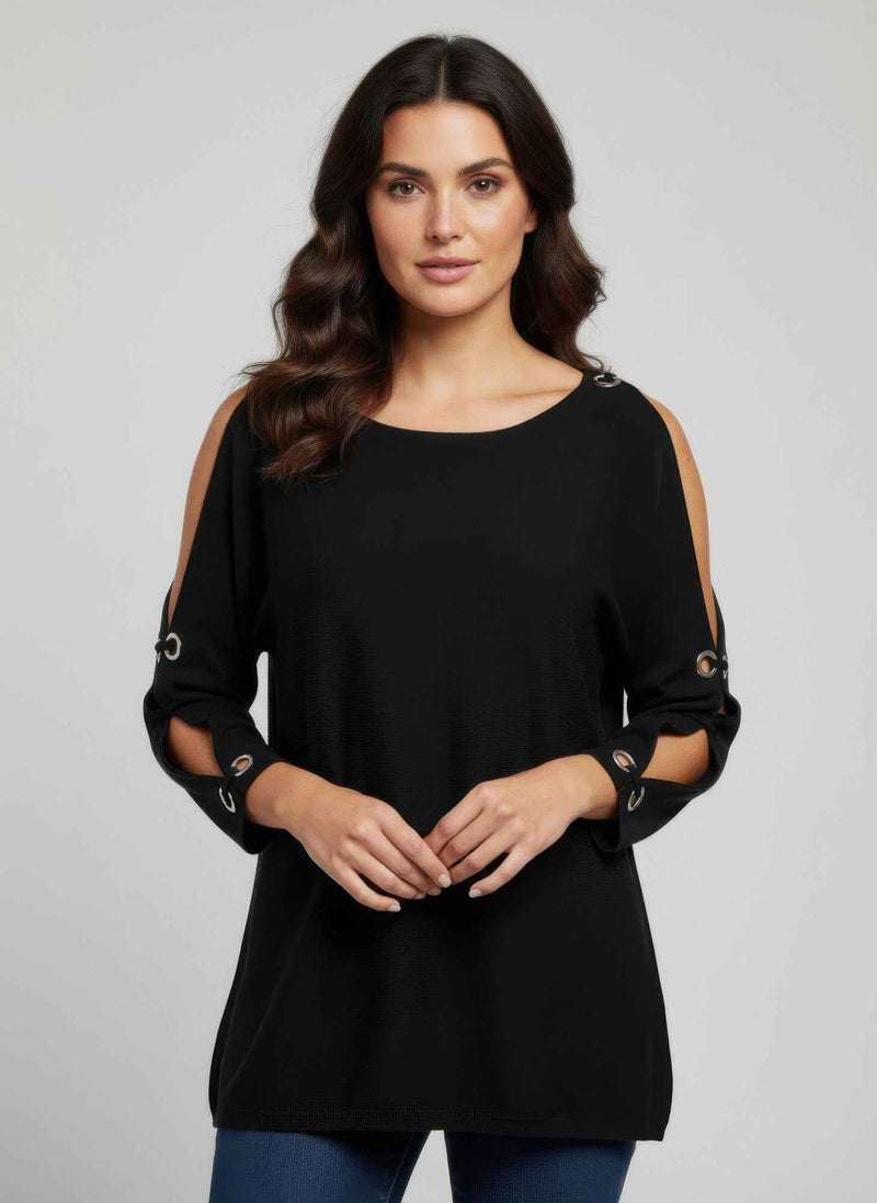 Cable & Gauge Pullover Sweater - Grommet Cutout Sleeve