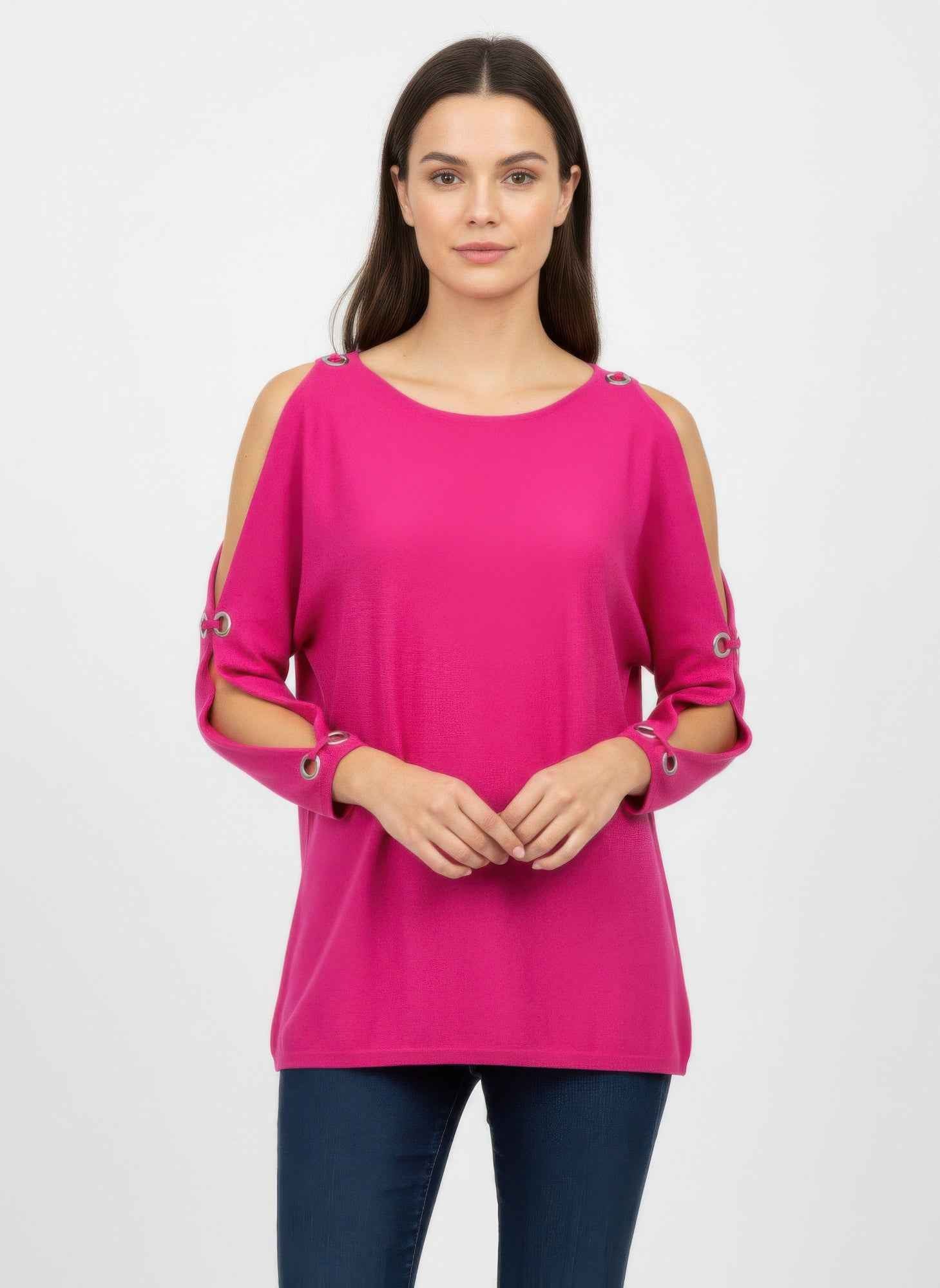 Cable & Gauge Pullover Sweater - Grommet Cutout Sleeve