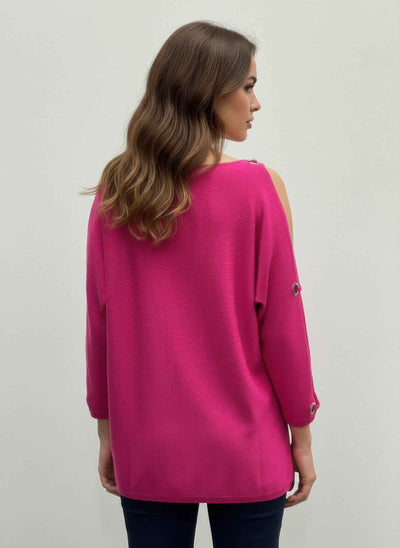 Cable & Gauge Pullover Sweater - Grommet Cutout Sleeve