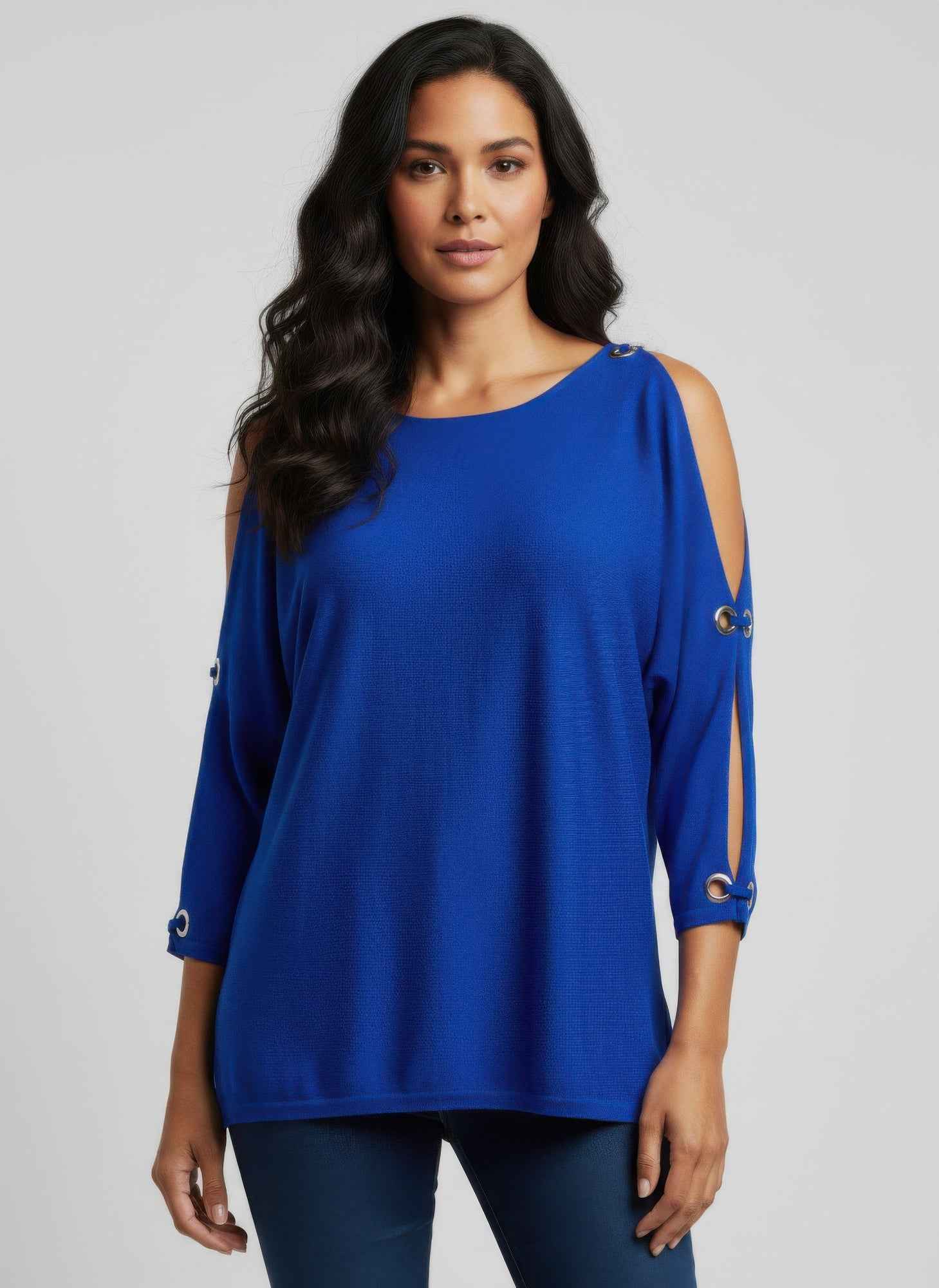 Cable & Gauge Pullover Sweater - Grommet Cutout Sleeve