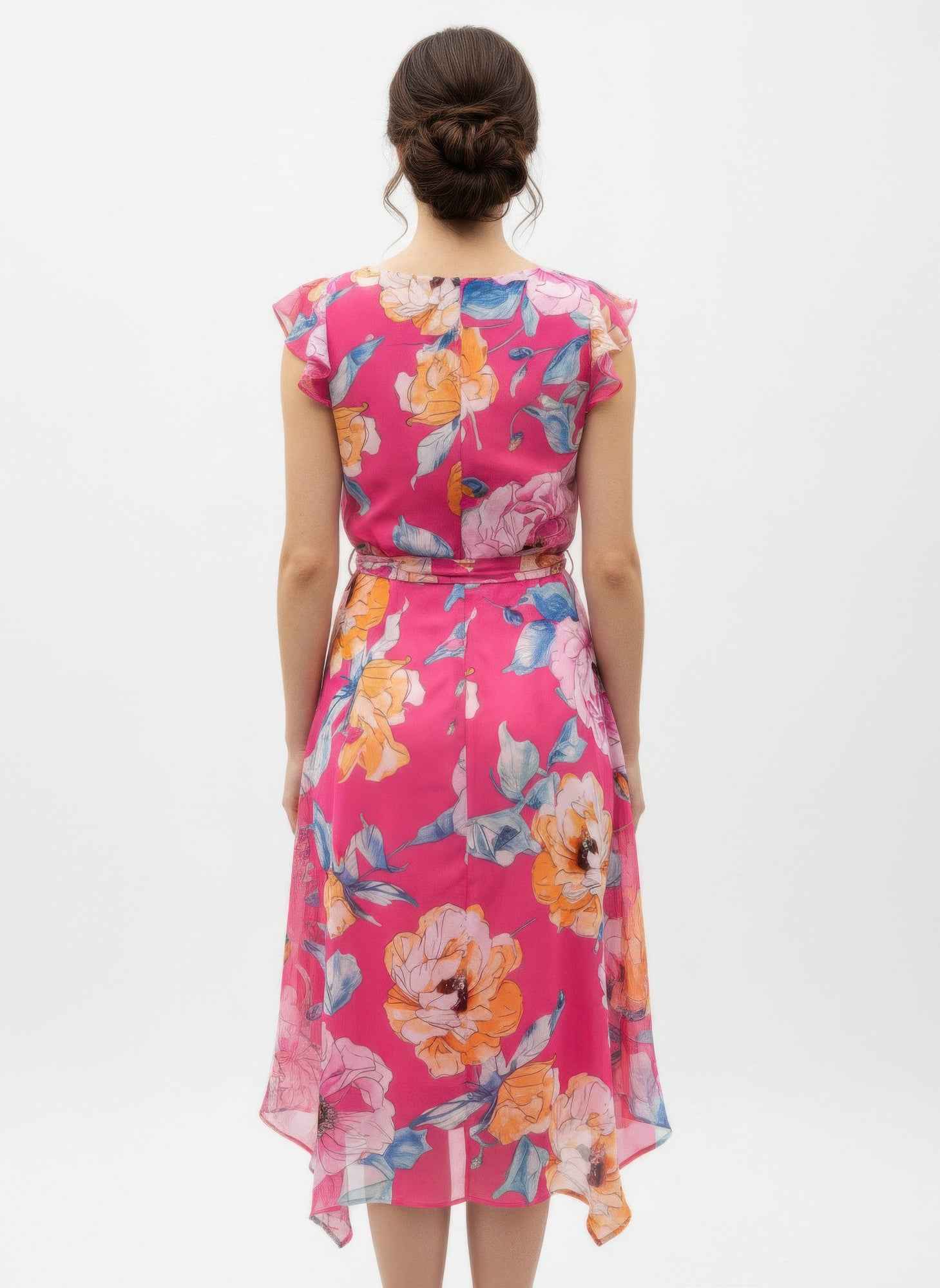 Shelby & Palmer Floral Midi Dress - Tie-waist Ruffled Sleeve
