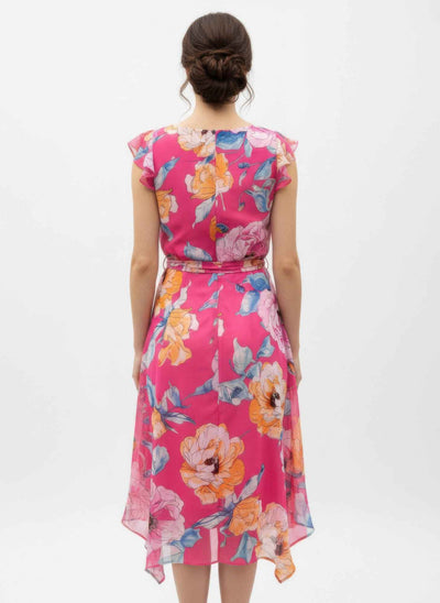 Shelby & Palmer Floral Midi Dress - Tie-waist Ruffled Sleeve