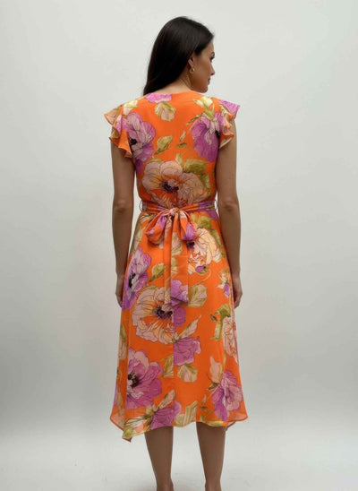 Shelby & Palmer Floral Midi Dress - Tie-waist Ruffled Sleeve