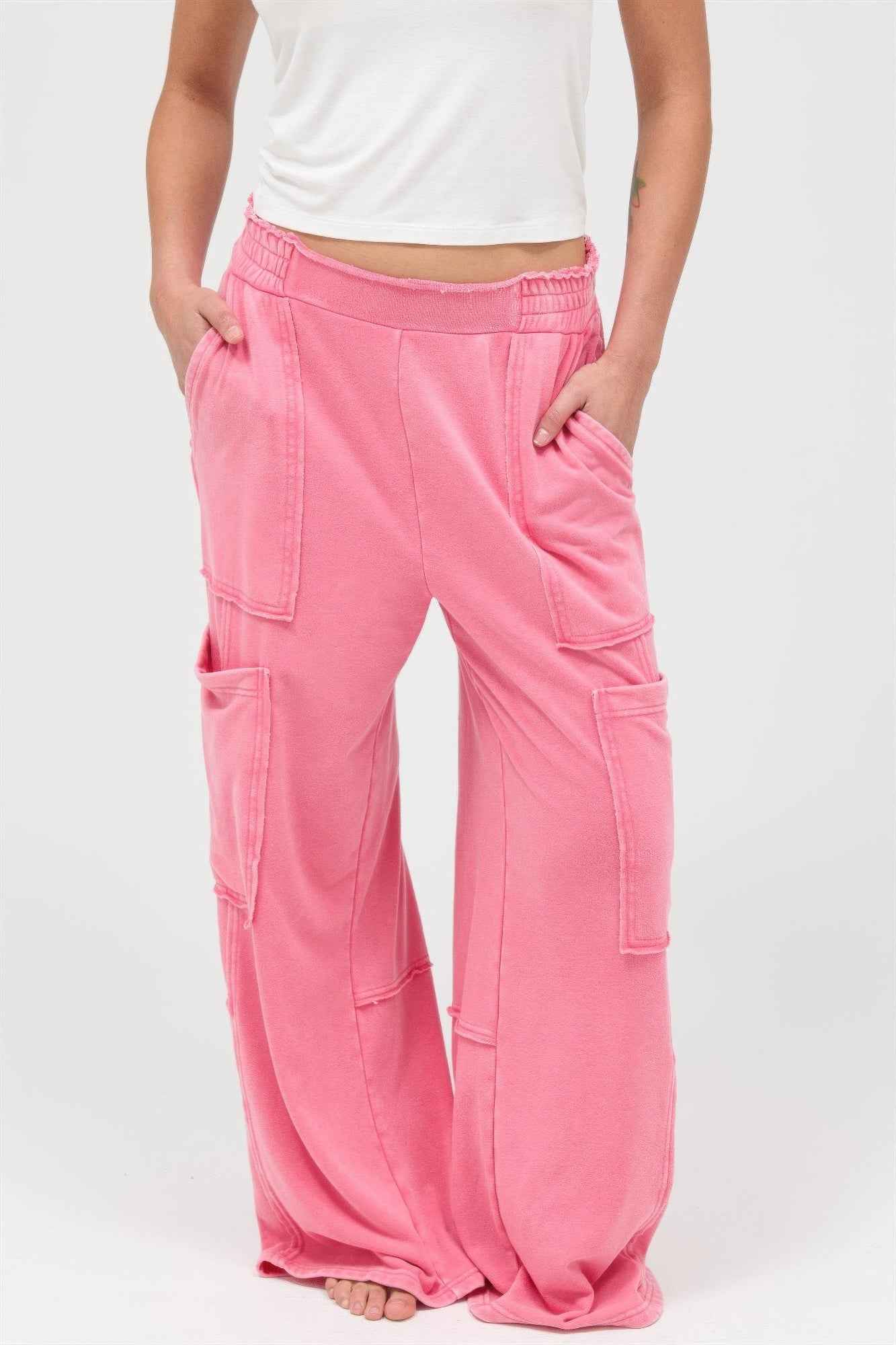 Mineral Wash Wide Leg Cargo Pants