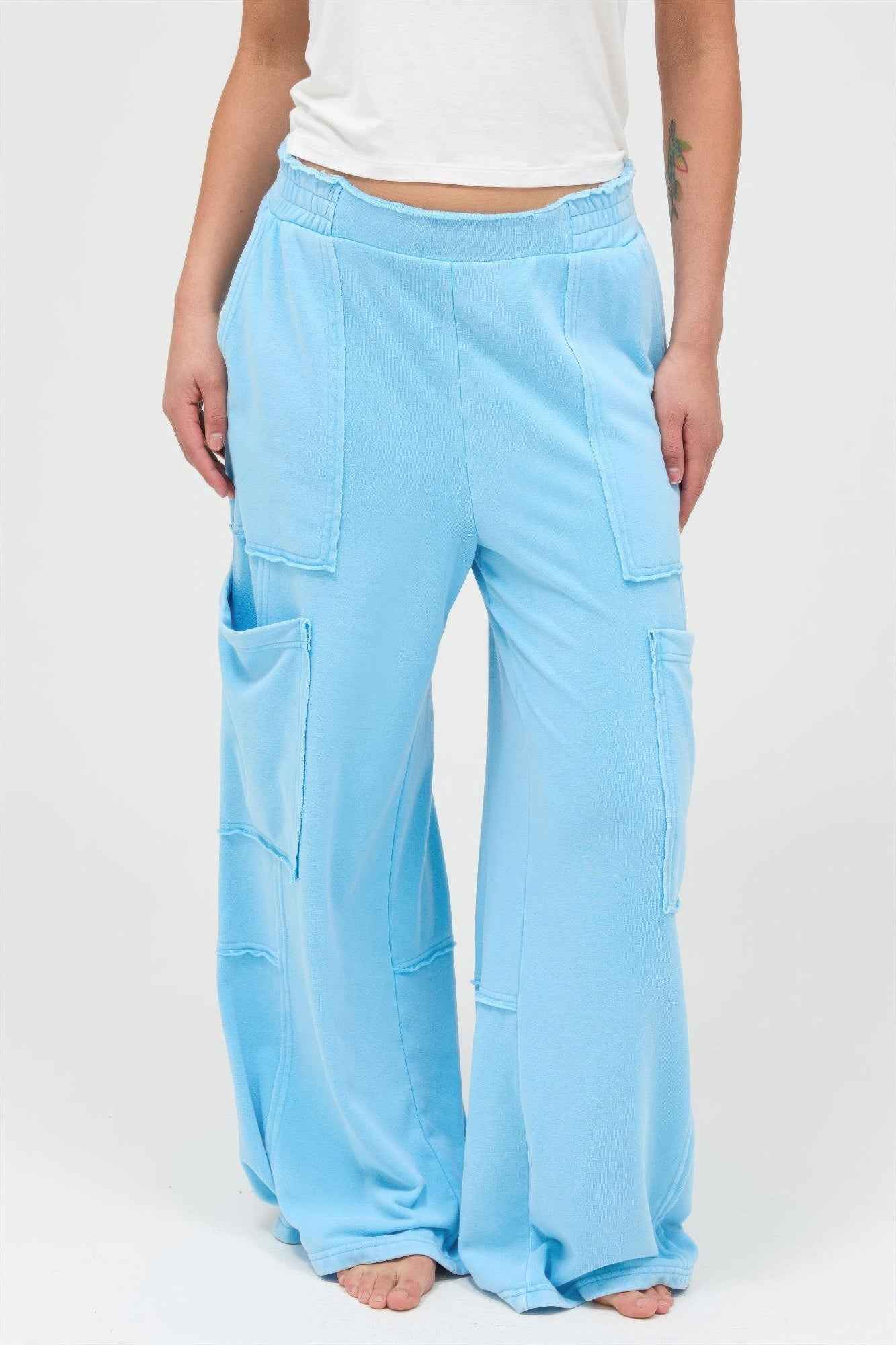 Mineral Wash Wide Leg Cargo Pants