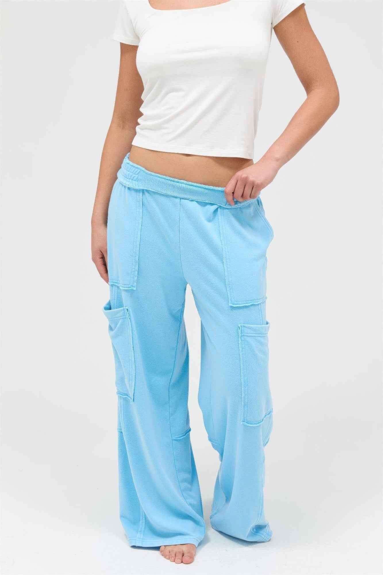 Mineral Wash Wide Leg Cargo Pants