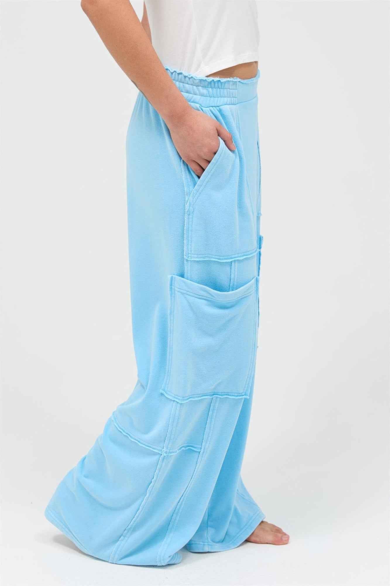 Mineral Wash Wide Leg Cargo Pants