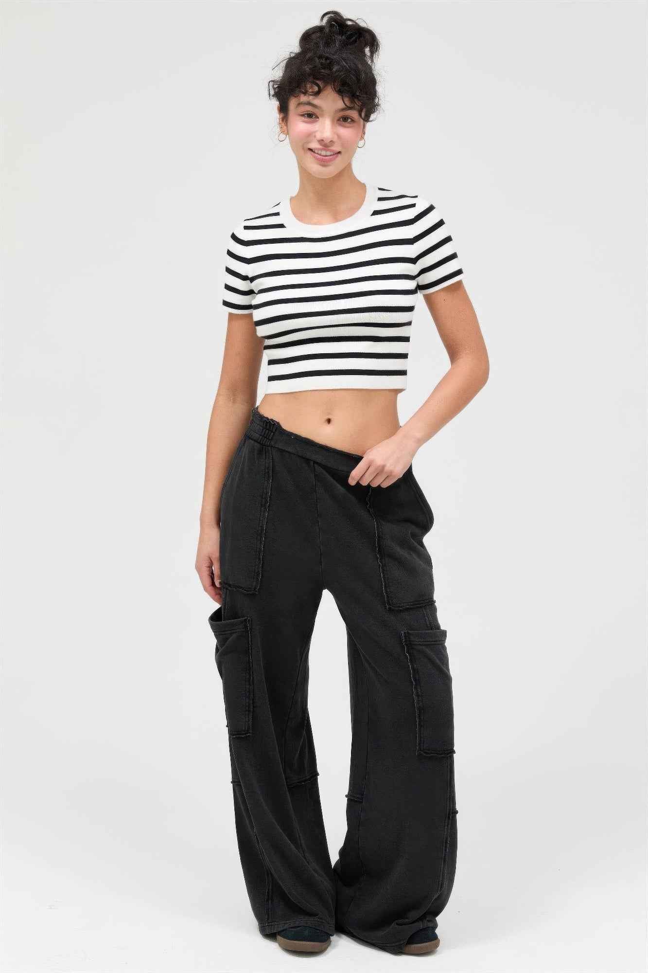 Mineral Wash Wide Leg Cargo Pants