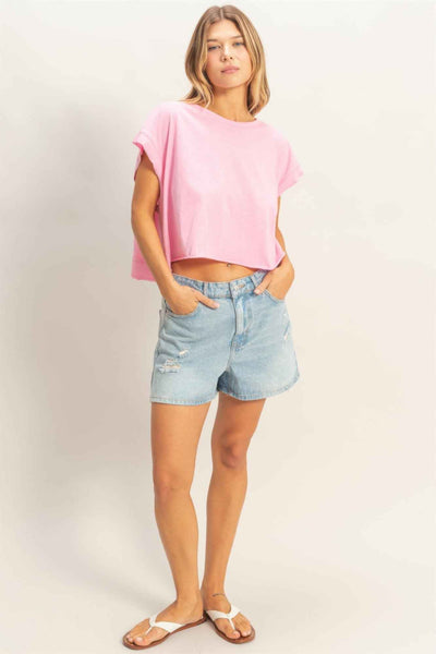 Boxy Crew Neck T-shirt - Relaxed Fit Top