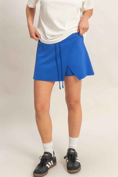 Wrap Front Elastic Waist Skort - Overlapping Wrap Front