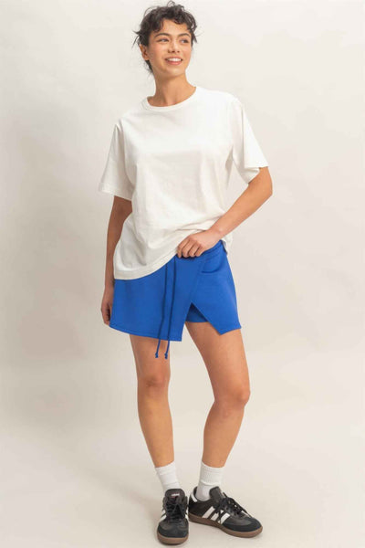 Wrap Front Elastic Waist Skort - Overlapping Wrap Front