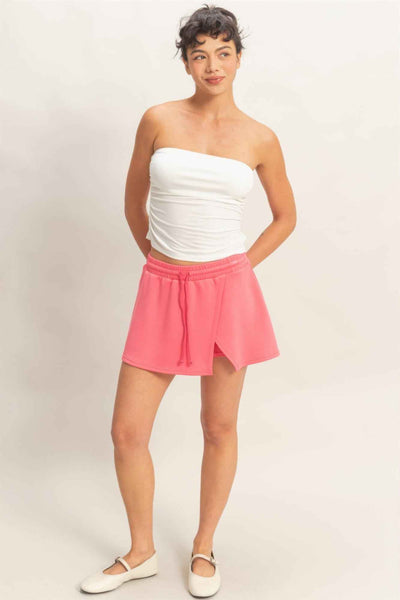 Wrap Front Elastic Waist Skort - Overlapping Wrap Front