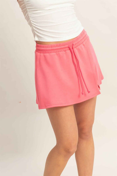 Wrap Front Elastic Waist Skort - Overlapping Wrap Front