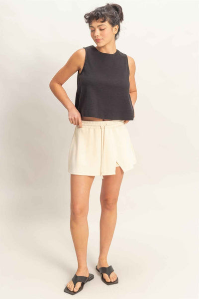 Wrap Front Elastic Waist Skort - Overlapping Wrap Front