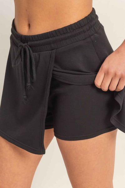 Wrap Front Elastic Waist Skort - Overlapping Wrap Front
