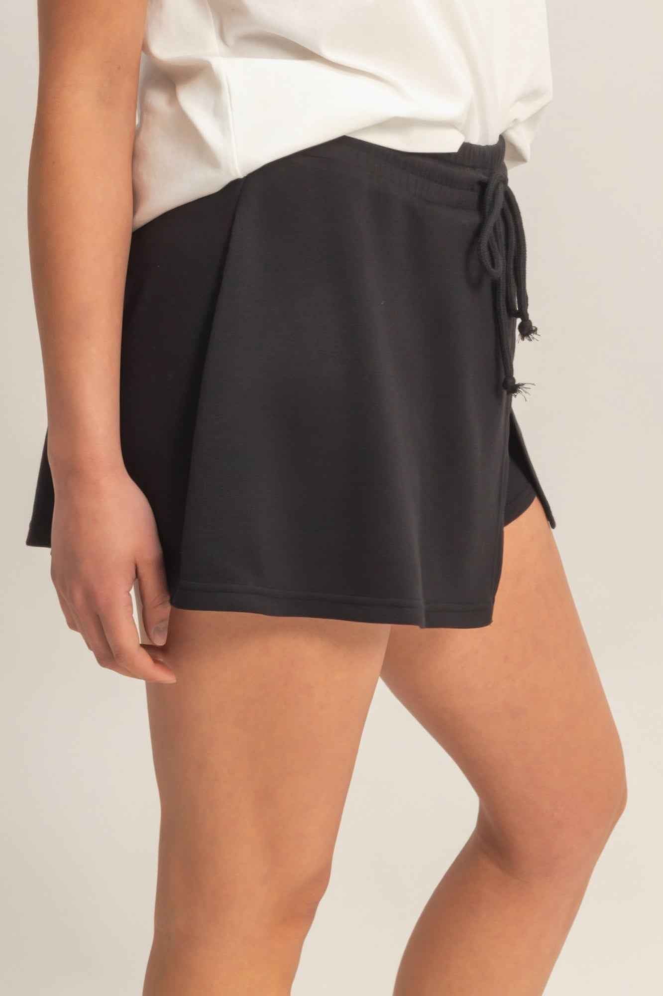 Wrap Front Elastic Waist Skort - Overlapping Wrap Front