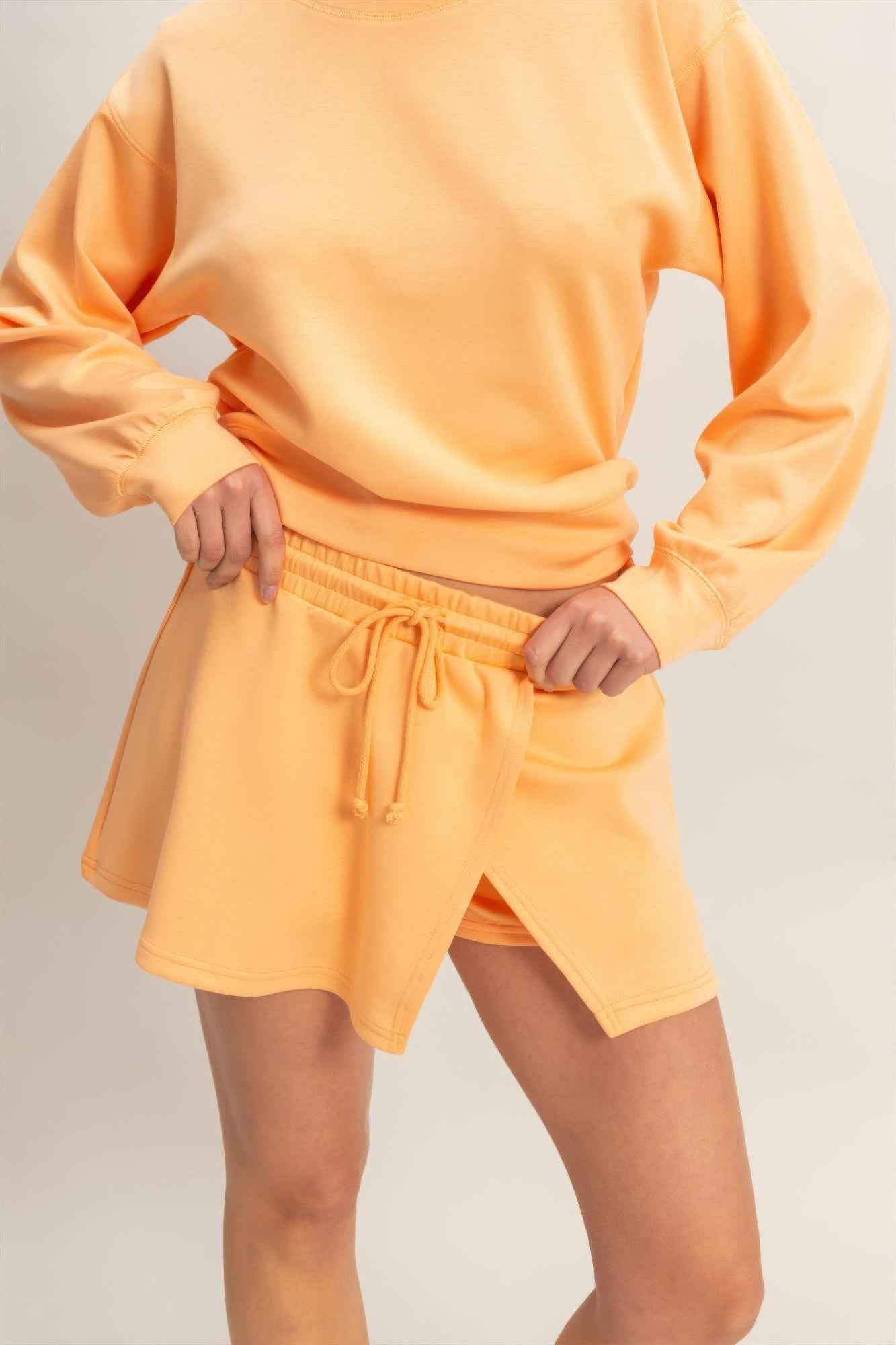 Wrap Front Elastic Waist Skort - Overlapping Wrap Front