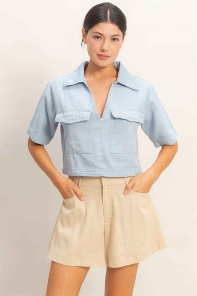 Collared V-neck Top