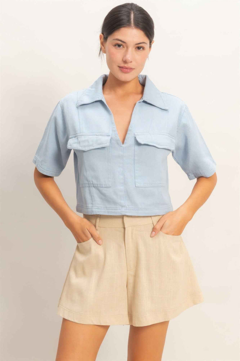 Collared V-neck Top