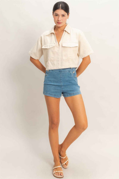 Collared V-neck Top