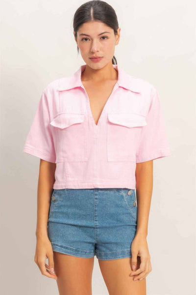 Collared V-neck Top