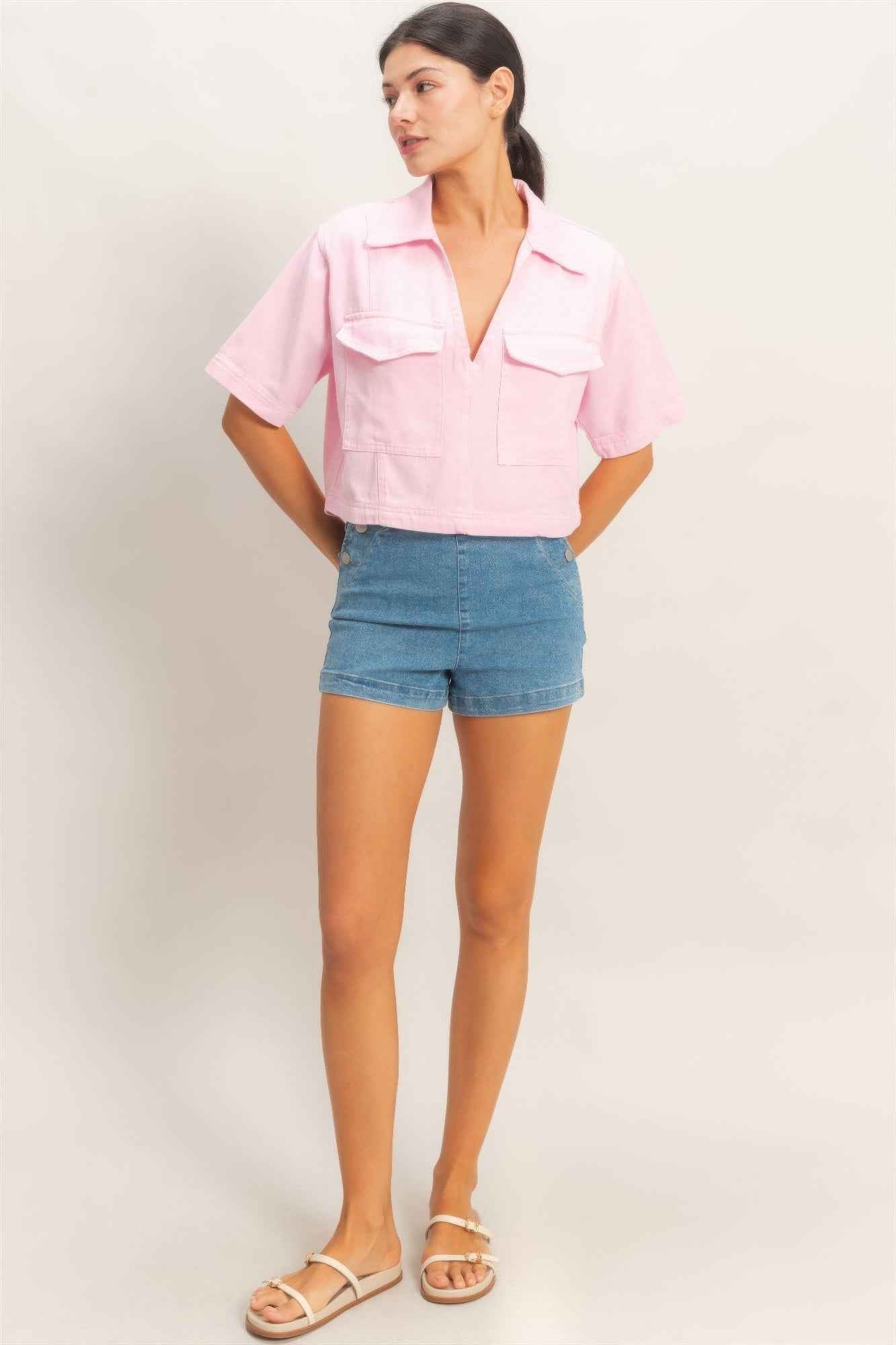 Collared V-neck Top
