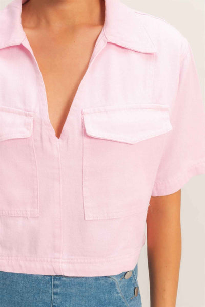 Collared V-neck Top