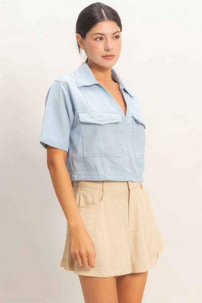 Collared V-neck Top