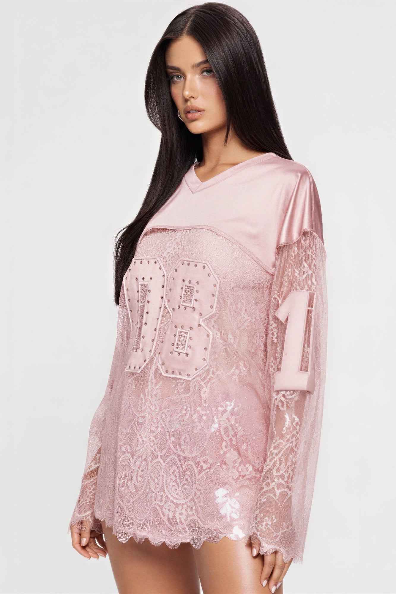 Long Sleeve 08 Jersey Top - Rhinestone Embellishments