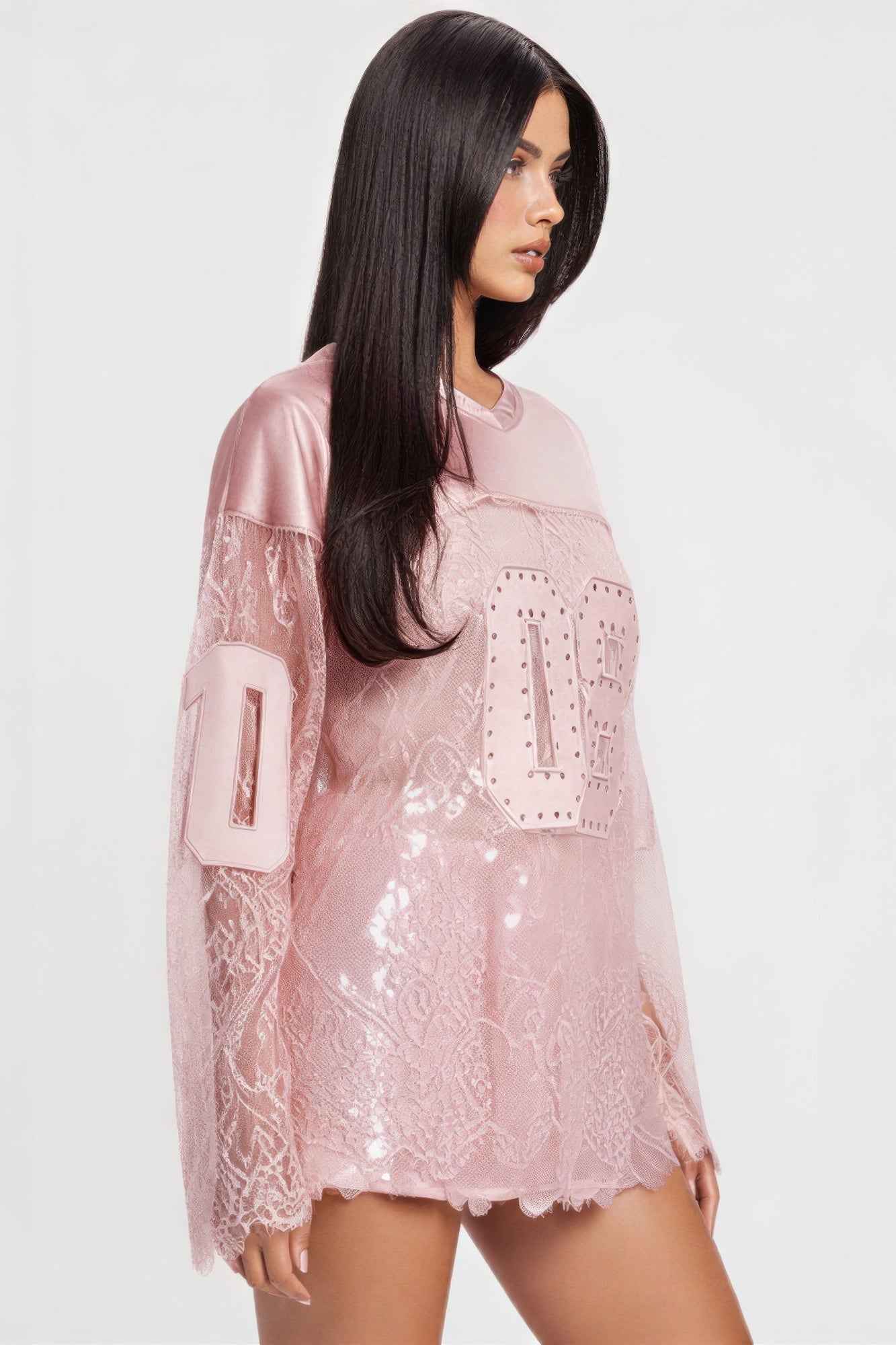 Long Sleeve 08 Jersey Top - Rhinestone Embellishments