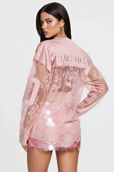 Long Sleeve 08 Jersey Top - Rhinestone Embellishments