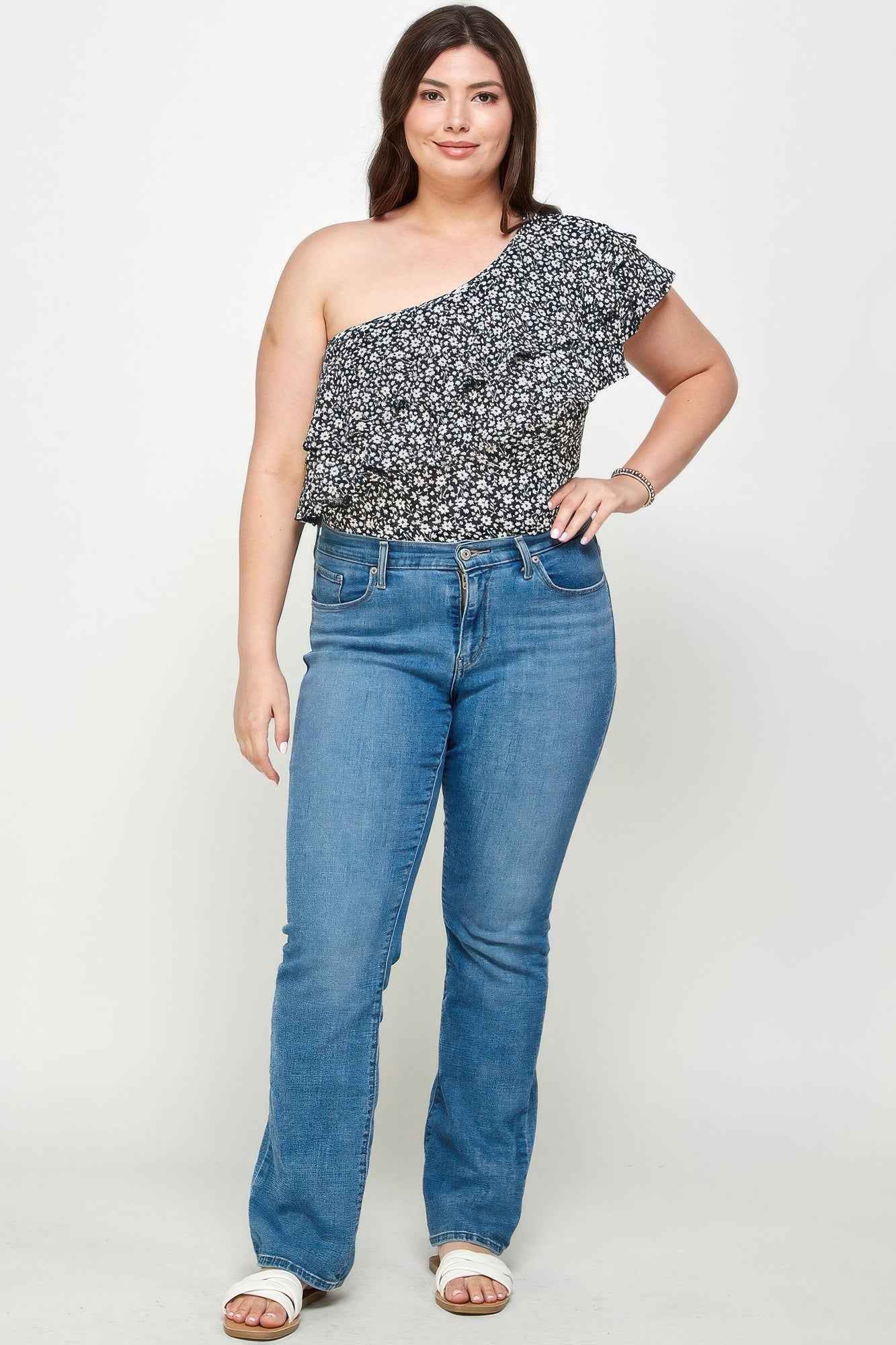 Ditsy Floral One Shoulder Bodysuit - Plus Size Top