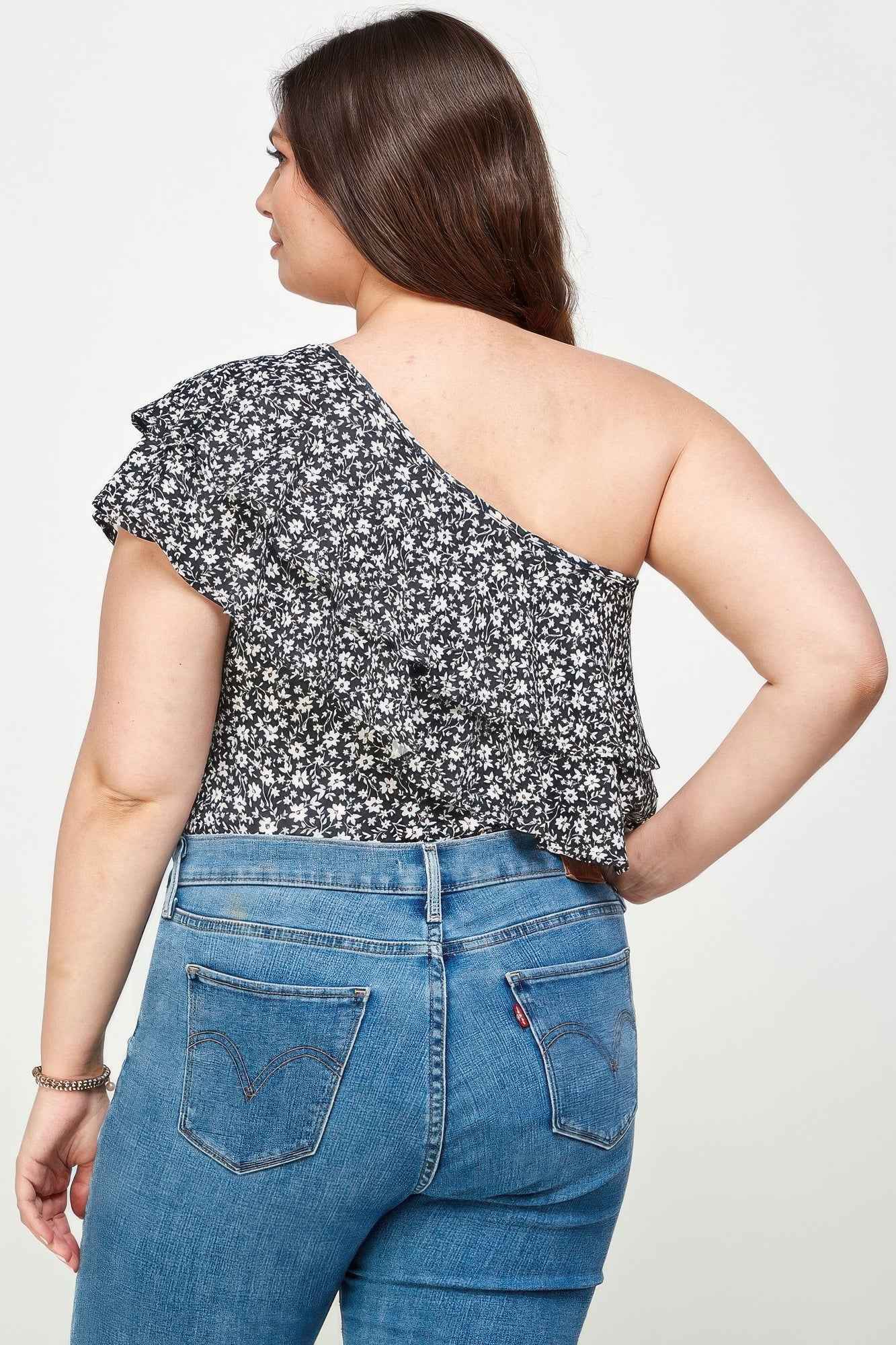 Ditsy Floral One Shoulder Bodysuit - Plus Size Top