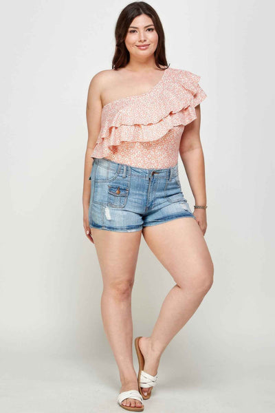 Ditsy Floral One Shoulder Bodysuit - Plus Size Top