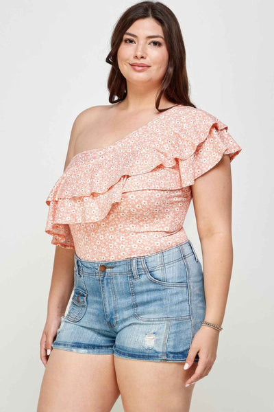Ditsy Floral One Shoulder Bodysuit - Plus Size Top