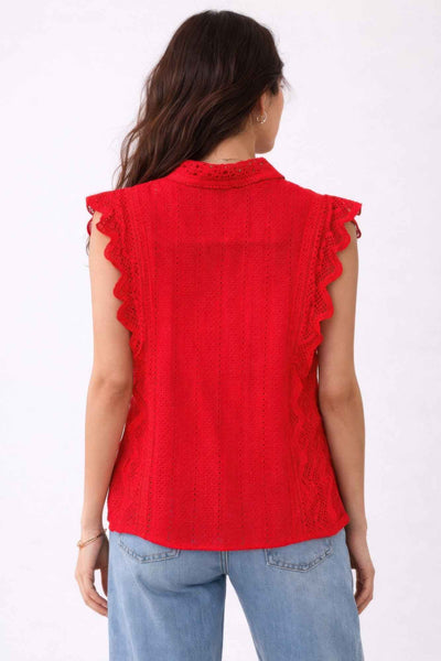 Timeless Cotton Eyelet Lace Button-front Blouse