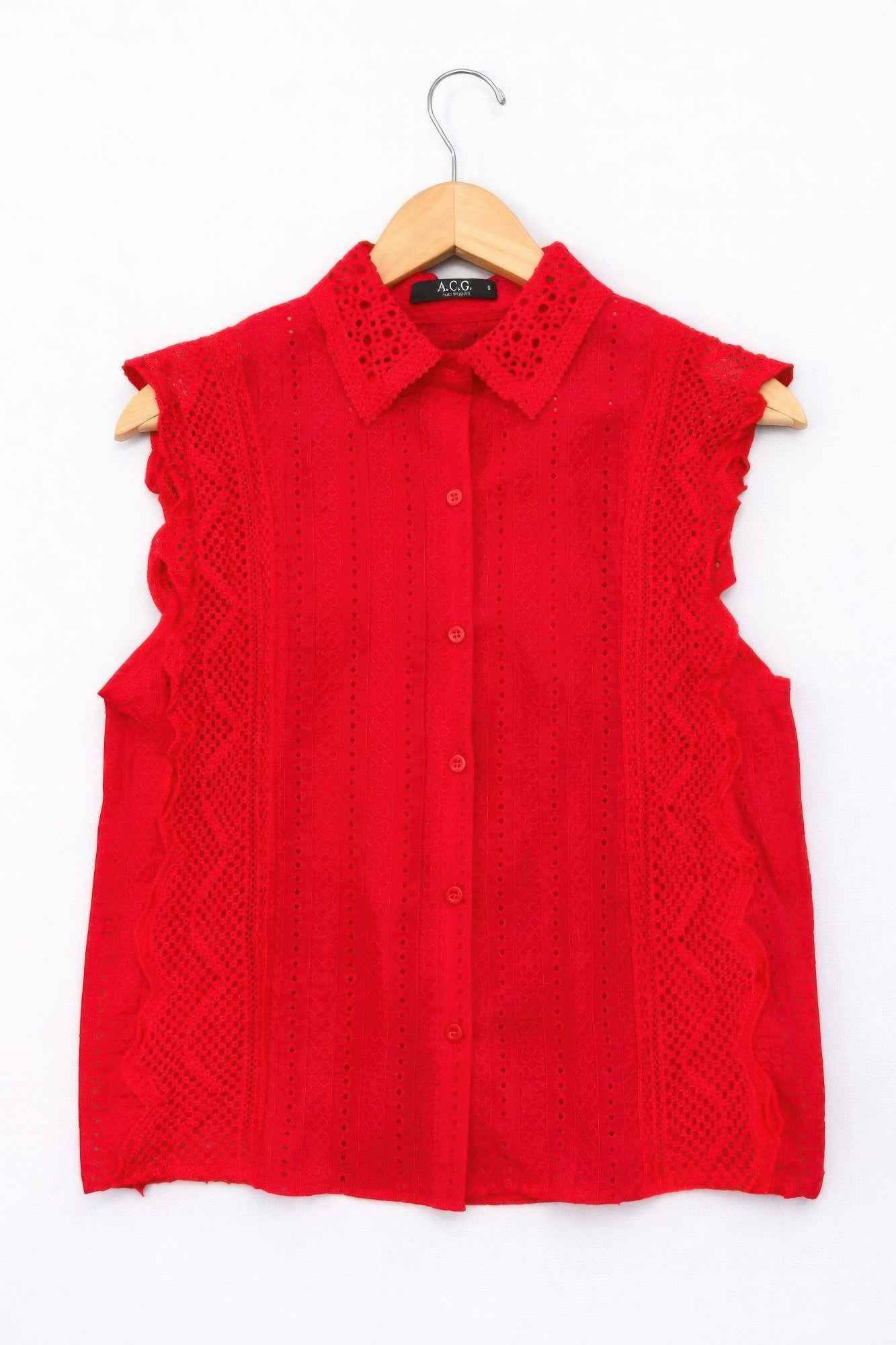 Timeless Cotton Eyelet Lace Button-front Blouse