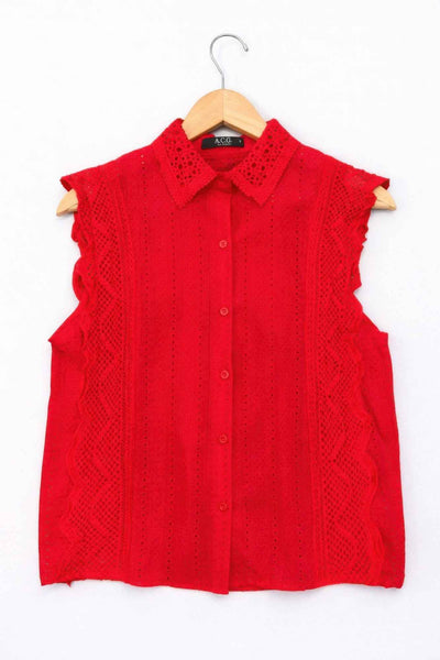 Timeless Cotton Eyelet Lace Button-front Blouse