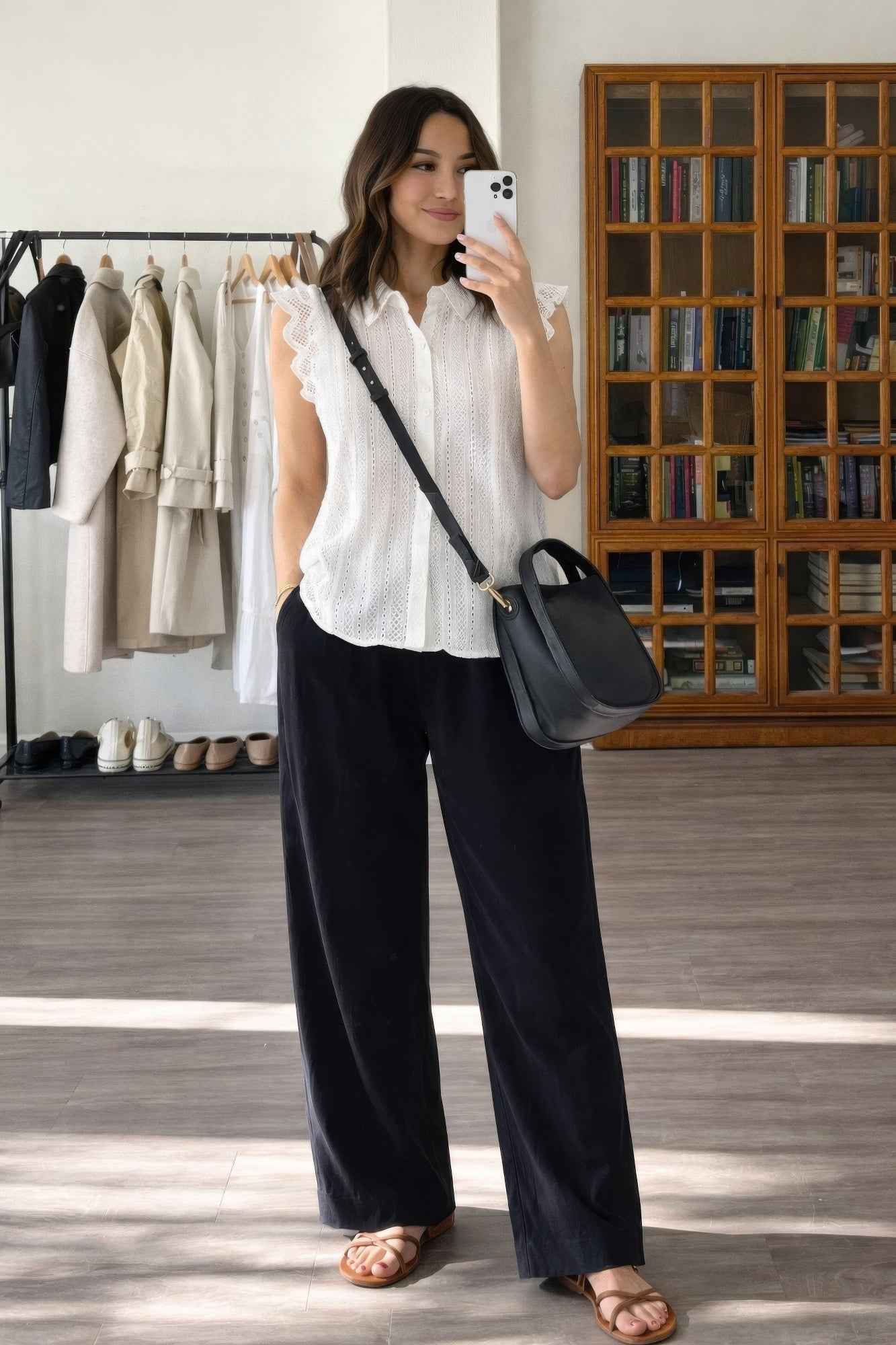 Timeless Cotton Eyelet Lace Button-front Blouse