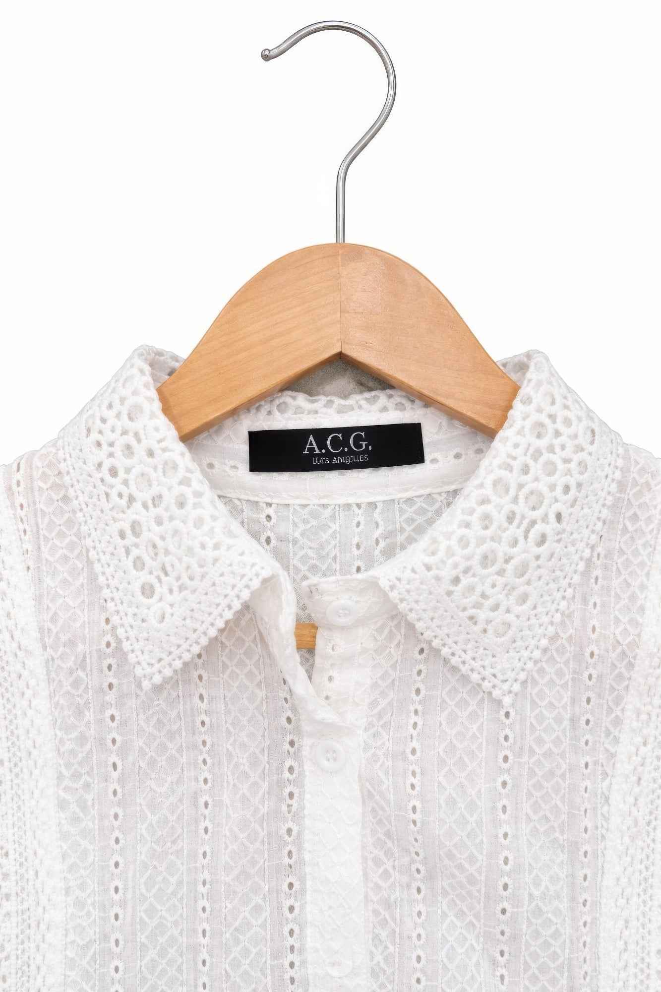 Timeless Cotton Eyelet Lace Button-front Blouse