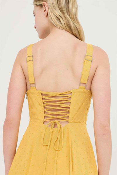 Boned Bodice Midi Dress - Spaghetti Strap Tie Back